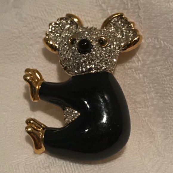 D'ORLAN KOALA BLACK ENAMEL AND CRYSTAL BROOCH - Picture 2 of 12